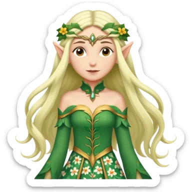 elf wearing flower pattern dress, Half Body. sticker