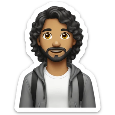 teenager with beard olive skin and black wavy medium long hair sticker