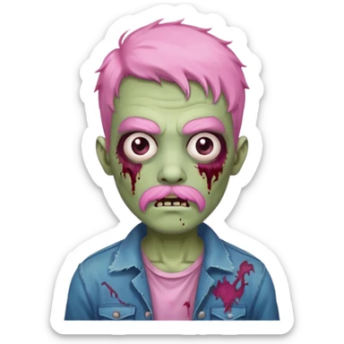 young zombie with pink mustache sticker
