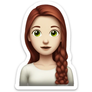 long dark red hair girl, pale skin, green eyes sticker