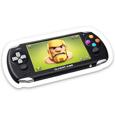 Clash of Clans aesthetic: Cinematic Playful PlayStation Portable (PSP) Portrait Emoji, rendered in a 3D vector-style similar to standard emojis with minimal shading and bold, simplified shapes. A compact, distinct form with signature details, softly glowing with a cutting-edge console technology charm. Simplified yet unmistakably iconic, highly detailed and consistent, glowing with a soft radiance and high shine. Stylized with a touch of technological advancement and a soft glowing outline, capturing the essence of a beloved gaming relic with a friendly, playful manner! sticker