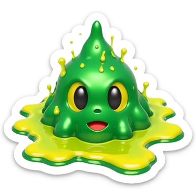 3D render of Green Ooze Puddle, toxic waste aesthetic, neon green bubbling liquid, caution yellow metal, industrial warning texture, . sticker