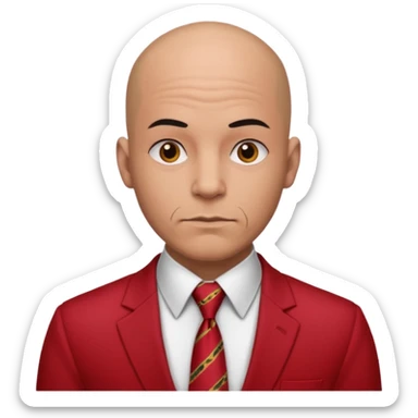 man Bald with red necktie, red dress, heavy tattoos. sticker