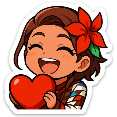 Azucena from Tekken 8 in chibi sticker style laughing with eyes closed, designed for Twitch emote use. sticker