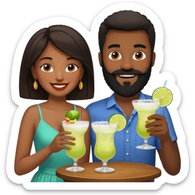 Interracial couple drinking margaritas, tall black bearded man and short brunette woman  sticker