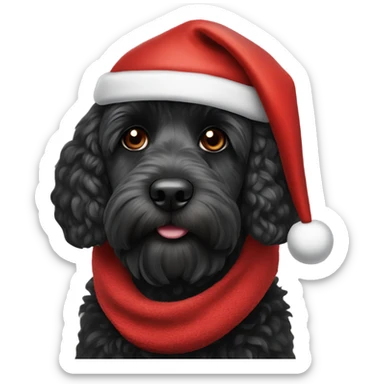 black cockapoo dog wearing Santa hat and red scarf sticker