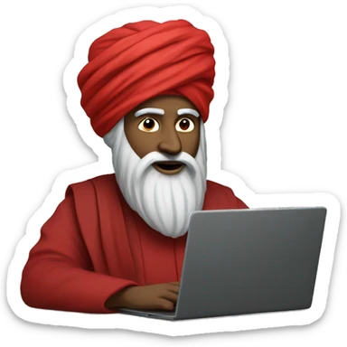 A caliph with turban and red clothes and a laptop sticker