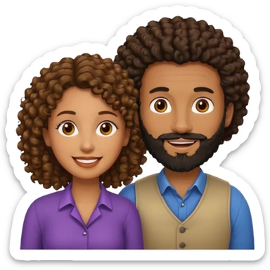 Beso mujer morena rizada y hombre blanco con barba negra sticker