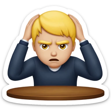 round yellow face repeatedly hitting head on a desk, annoyed emoji sticker
