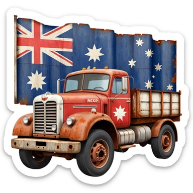 Old Mack truck with Australian flag decal on door sticker