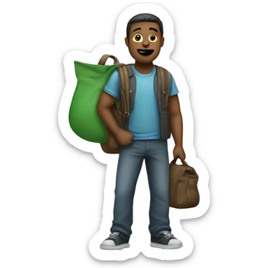 man standing with a bag carried on one shoulder  sticker