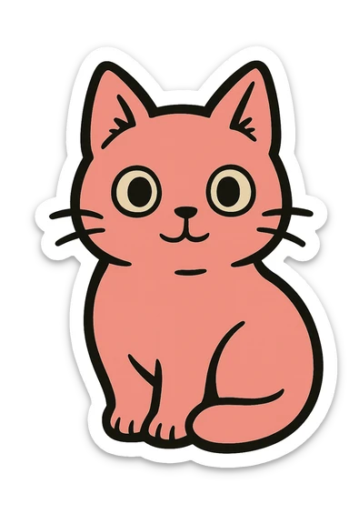 bold ghibli style icon of a pink cat sticker