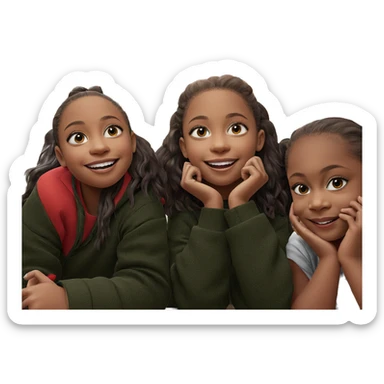 smiling girls by christmas tree sticker