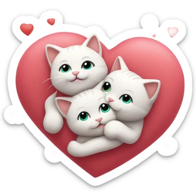 Kitty cats snuggling with hearts sticker