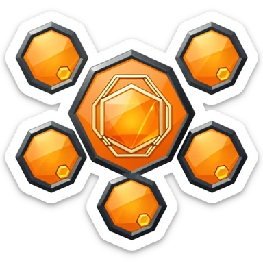 Futuristic reward points icon, diamond or hexagon shape, circuit board lines, Bloomberg terminal aesthetic, gold orange phosphor glow on dark background, minimalist geometric, no text, fintech style, clean edges, professional icon design sticker
