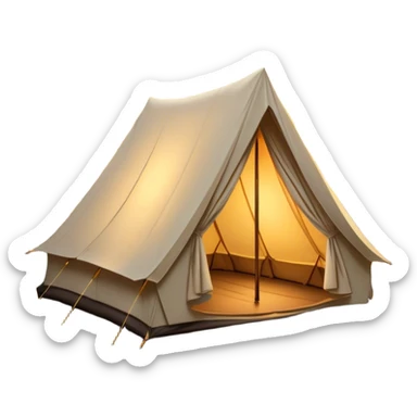Cinematic Realistic Tent, a sturdy canvas tent nestled among tall trees, warm golden light spilling from inside, gentle folds in the fabric visible, glowing against the cool, dark forest backdrop, evoking a sense of adventure and comfort. sticker
