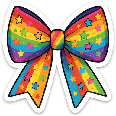 kpop fan bow with rainbow stripes and stars, fun and colorful sticker