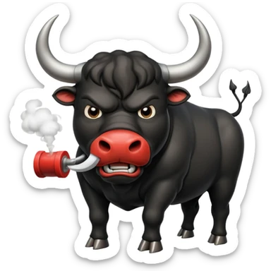 angry black bull preparing to charge with steam from nostrils sticker