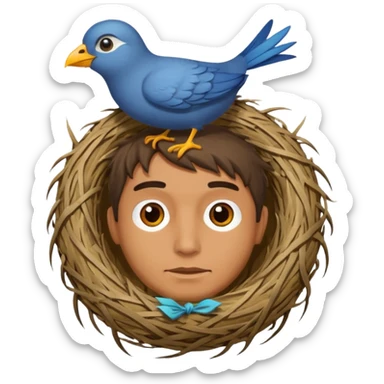 Man who has a birds nest on top of his head for hair sticker