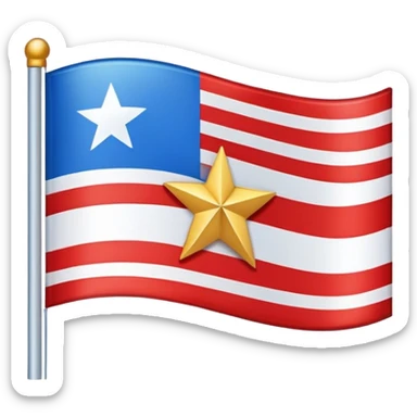 Flag with horizontal blue stripe, then horizontal white stripe, then horizontal red stripe. Red star in the middle outlined in gold  sticker