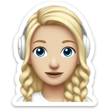 long blonde hair blue eyed girl wearing white earmuffs sticker