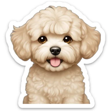 very light beige short haired maltipoo with light brown ear sticker