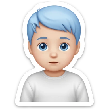 Shy baby Boy emoji, blue eyes, blushing, looking down, white clothes sticker