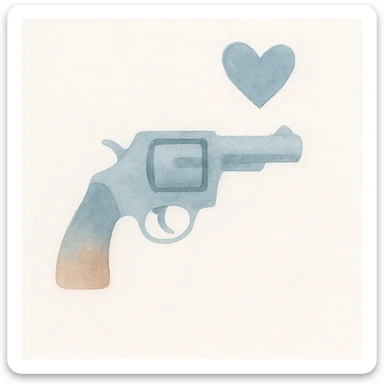 blue heart pistol, watercolor art style, soft edges, gentle color blending sticker