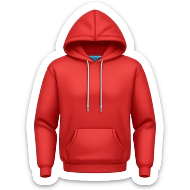 A 3D cartoon red hoodie with soft folds, drawstrings, and a casual fit, isolated plain background. plain , no texture. sticker