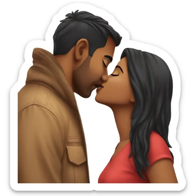 short Indian girlfriend kissing her american boyfriend sticker