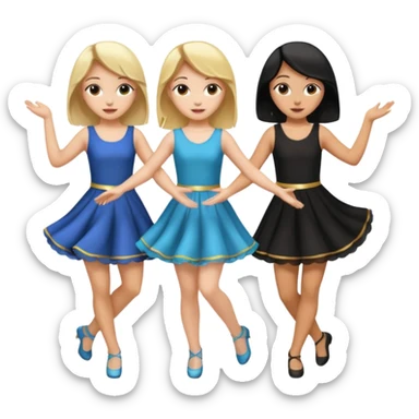 Emoji of 3 Girls dancing one with blonde hair, one tan skin with brown hair and one with black hair sticker