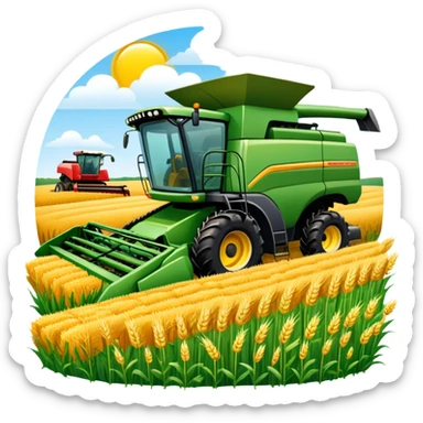 An icon featuring a wheat field, a combine harvester, fertilizer formulas, and plant cells, symbolizing agronomy. The design includes farming tools and crops, representing agricultural science, crop production, and plant biology. Transparent background highlights sustainable farming and growth. sticker