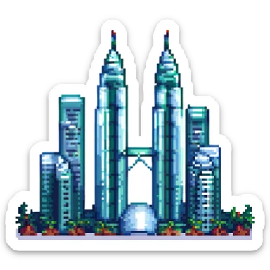 Petronas Twin Towers, pixel art style, vibrant colors sticker