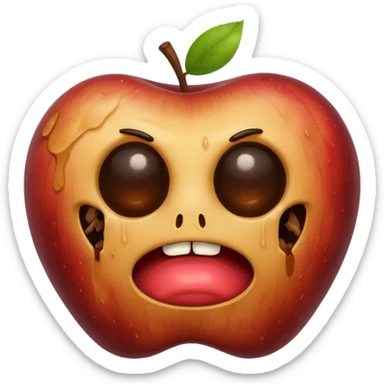 a disgusting, rotten apple with no face sticker