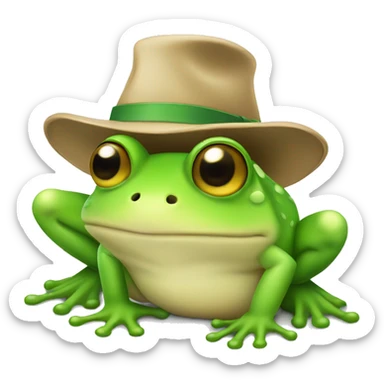 Cute green frog in a hat sticker