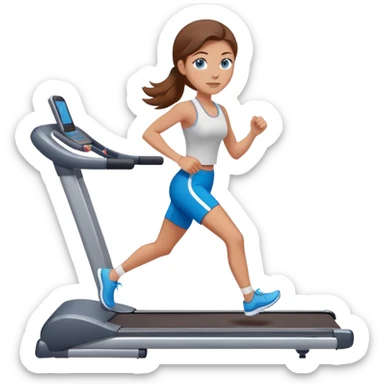 white girl with brown hair and blue-eyes, on treadmill sticker