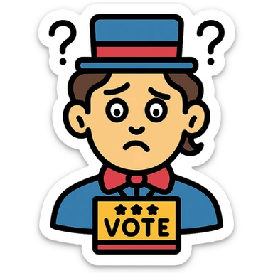 color outline icon of a confused face, 1840s election theme, period details sticker