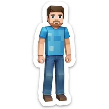 Minecraft Steve character full body with blue shirt and jeans, pixelated blocky style sticker