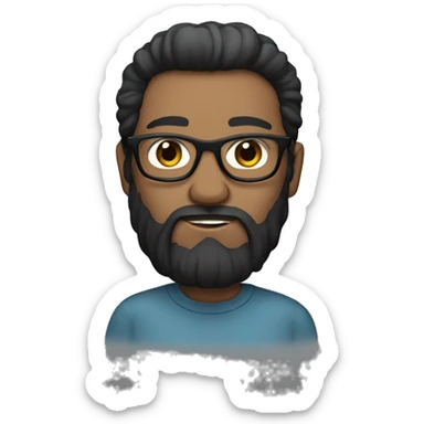I created an emoji of a dark-haired person with straight hair, wearing glasses and a big beard, with a cloud of thoughts sticker