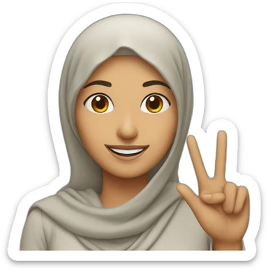 Smiling Arab woman with peace gesture sticker