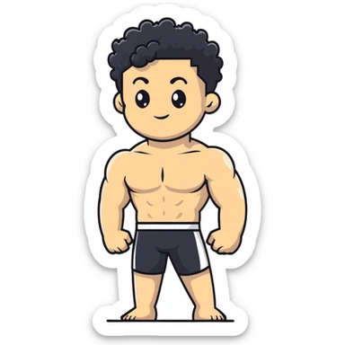 shirtless male athlete with white skin and moderately curly black hair on top with shaved sides sticker