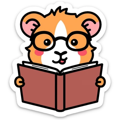 studious guinea pig with glasses reading a book sticker