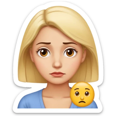 30s woman with youthful appearance, caring about self-management, worried expression, pondering why she can't find a suitable marriage partner, emoji style sticker