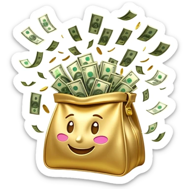 

3D emoji style, big bag of money, flying dollar bills, rich casino vibe, smooth lighting, high detail, clean edges, transparent background



 sticker