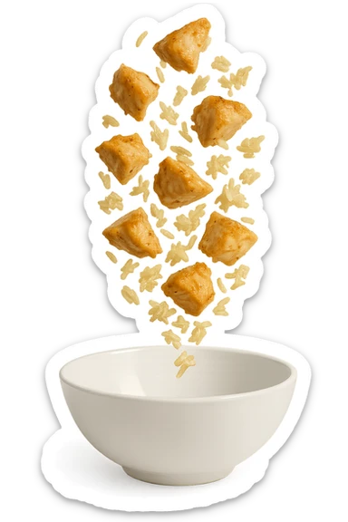 bowl bianca con pollo e riso che ci cadono dentro sticker