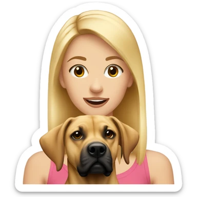 Blonde girl holding a black mouth cur sticker