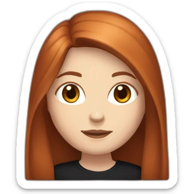 a white girl with straight long red brown hair, with black shirt sticker