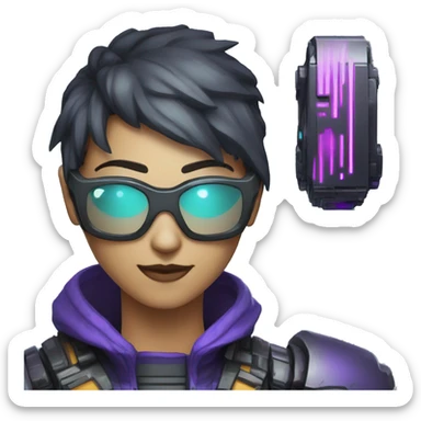 agent, laser eyes, cyberpunk, code, cyan and purple colors, only upper body portrait sticker