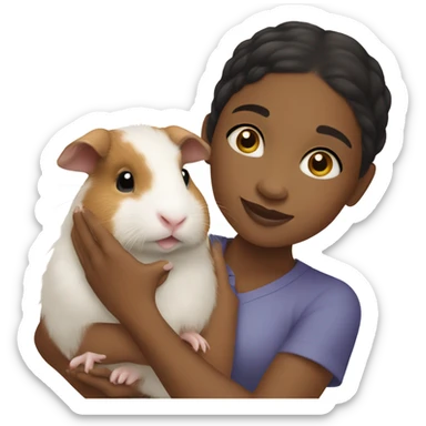 Little light skin black girl holding a Guinea pig sticker