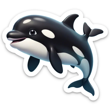 Cinematic Comical orca Portrait Emoji, Head tilted dramatically with an exaggeratedly shocked expression, featuring a sleek black-and-white body with wide, comically expressive eyes full of playful disbelief and animated flippers, Simplified yet hilariously expressive features, highly detailed, glowing with a slightly sassy oceanic glow, high shine, dramatic yet playful, stylized with an air of cheeky marine mischief, soft glowing outline, capturing the essence of a meme-worthy orca that looks ready to make waves with its hilariously dramatic antics! sticker